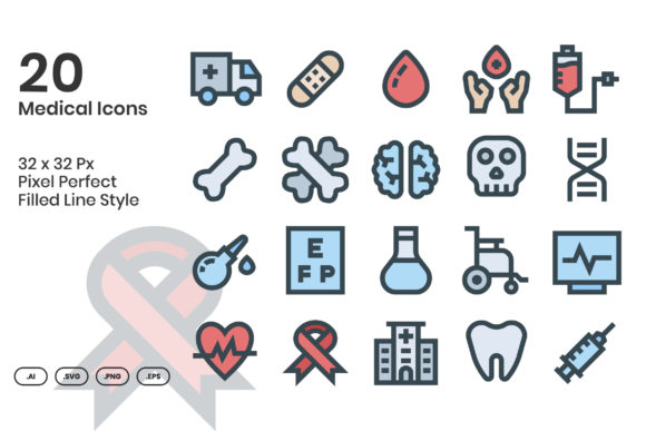 20 Medical Icons - Filled Line Graphics