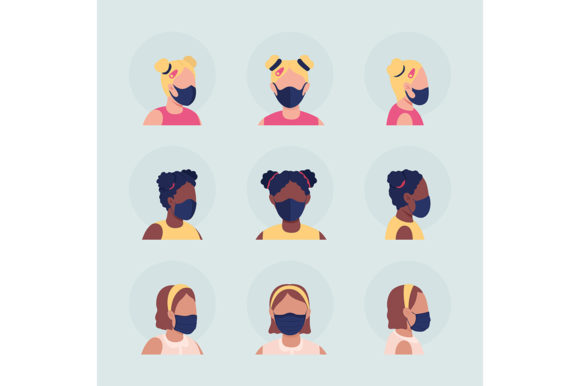 Kids with Medical Masks: Unique Graphics & Illustrations